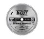 12080 Carbide Tipped Ti-Cut™ General Purpose & Finishing 12 Inch Dia x 80T ATB, 10 Deg, 1 Inch Bore